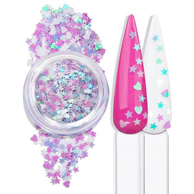 Glitter Fantasia com estrelas e corações Nail Art Inocos (Várias cores)